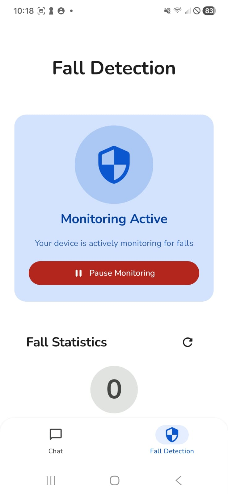 Fall detection monitoring screen